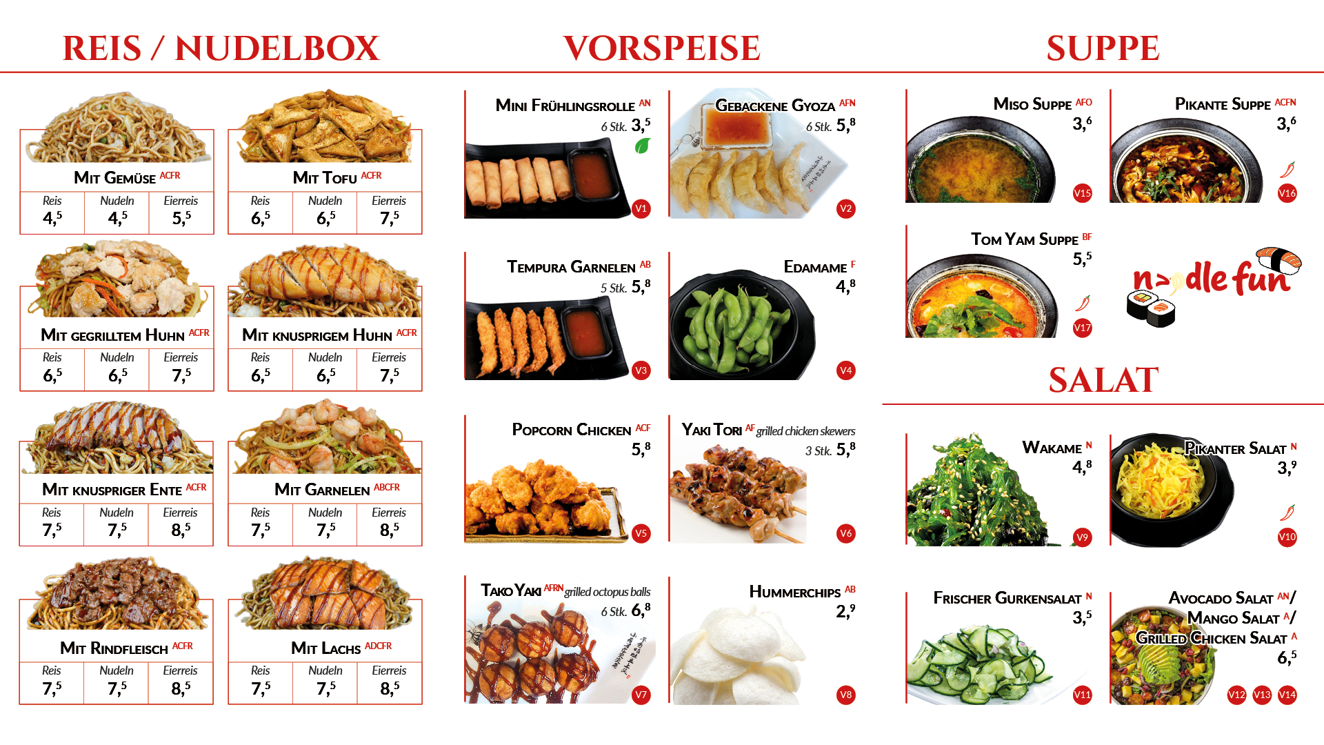Noodle Fun Speisekarte – Seite 1